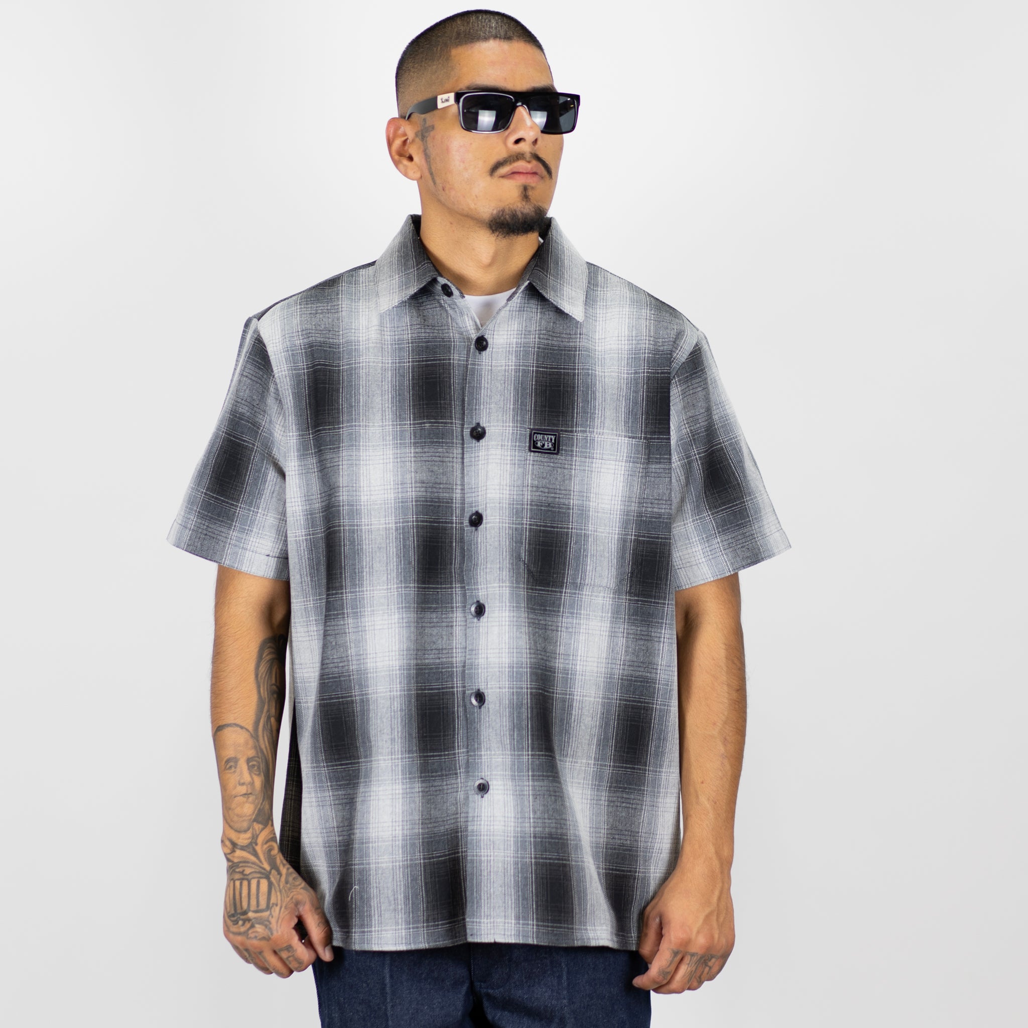 FB County Short Sleeves Checker Flannel Shirts Button-up