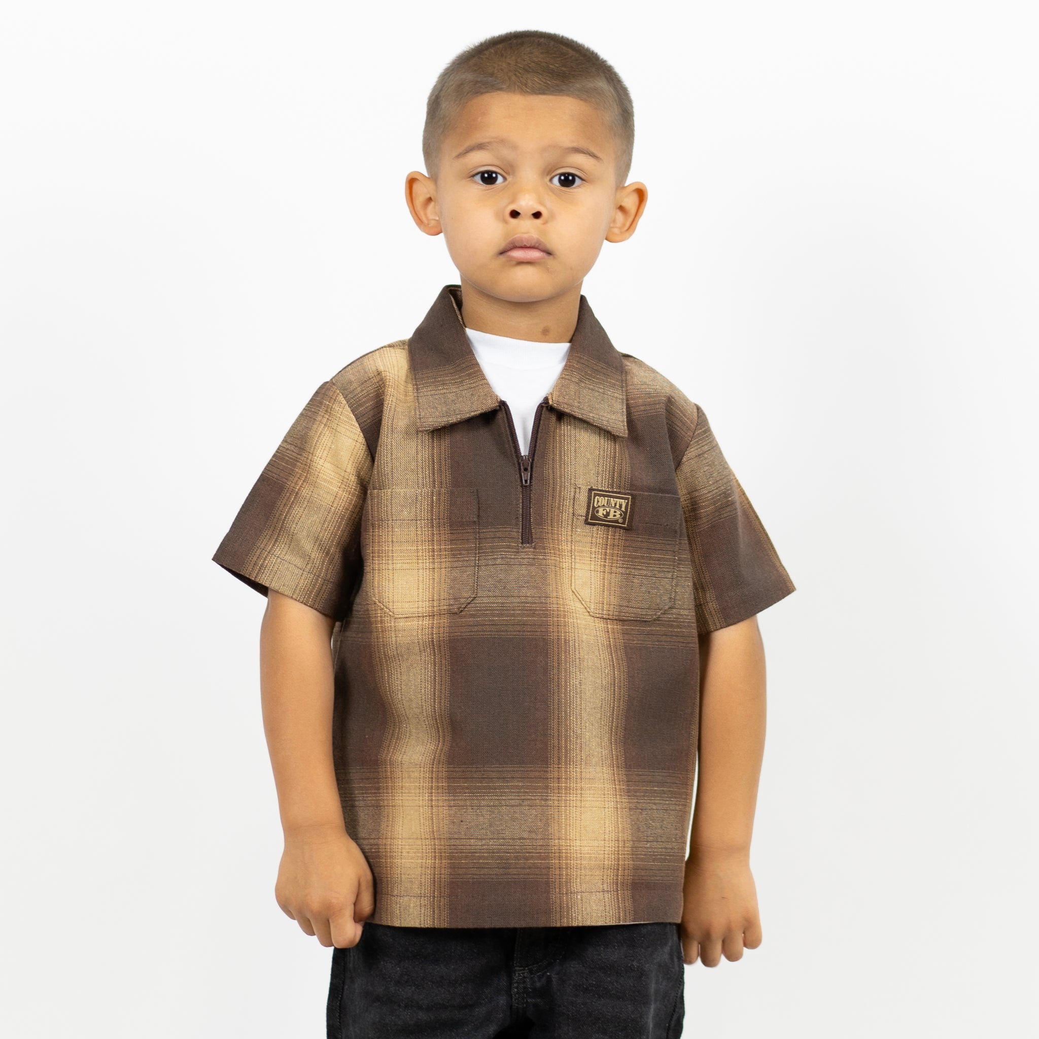 FB County Kids Short Sleeve Checker Zip Shirt