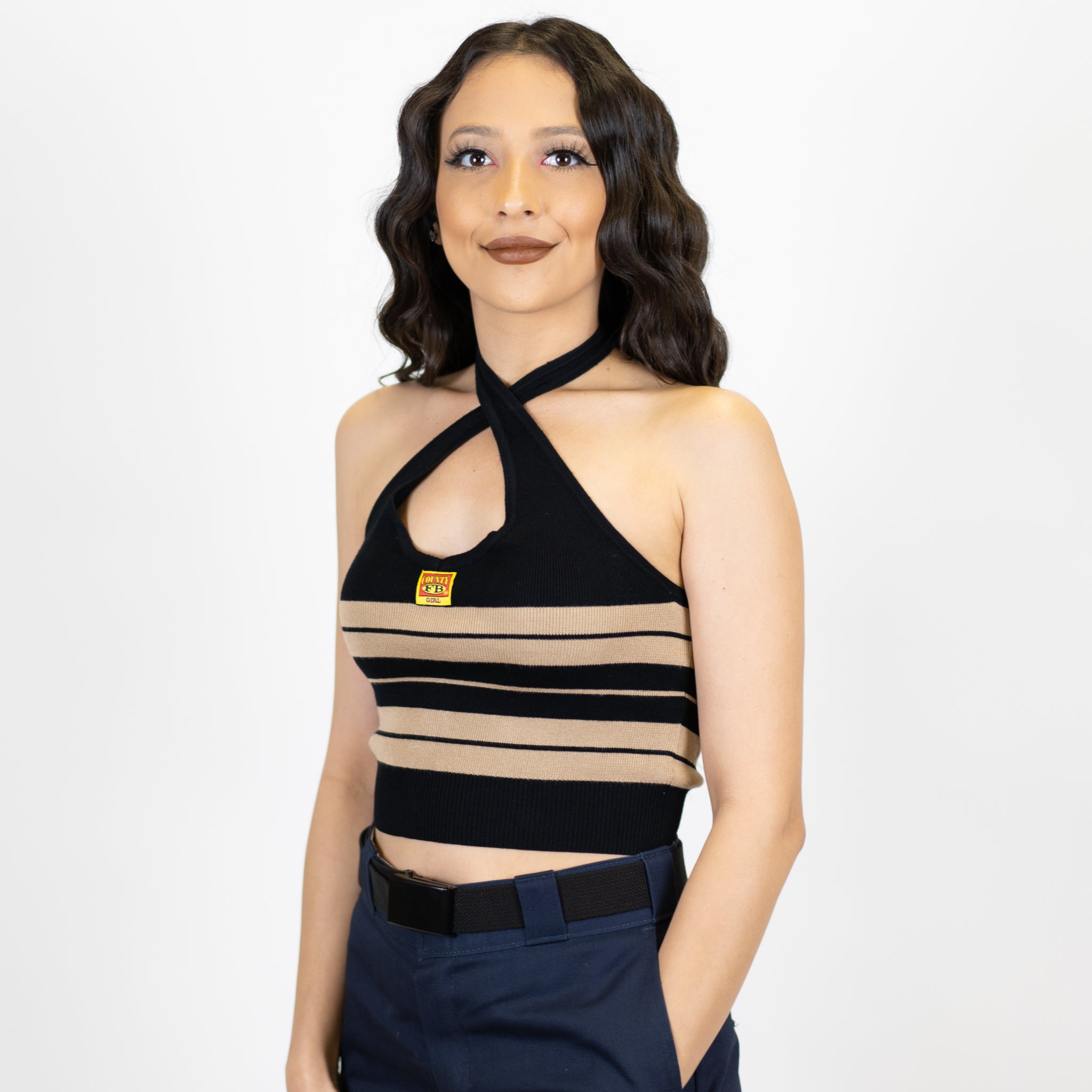 FB County Charlie Brown Cross Halter Top