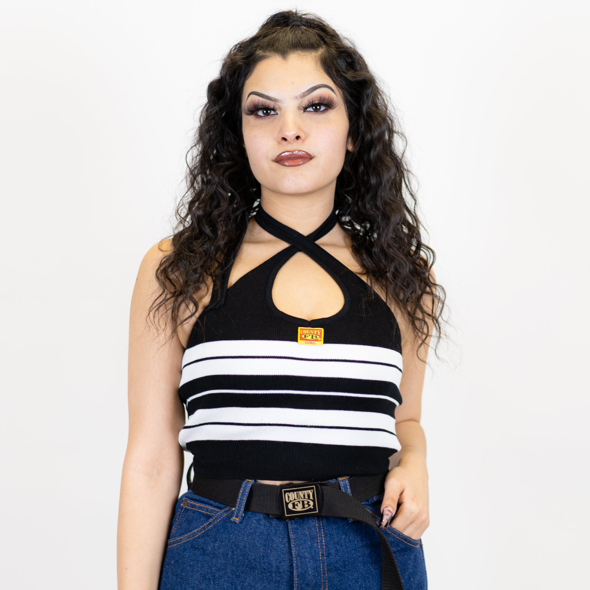 FB County Charlie Brown Cross Halter Top