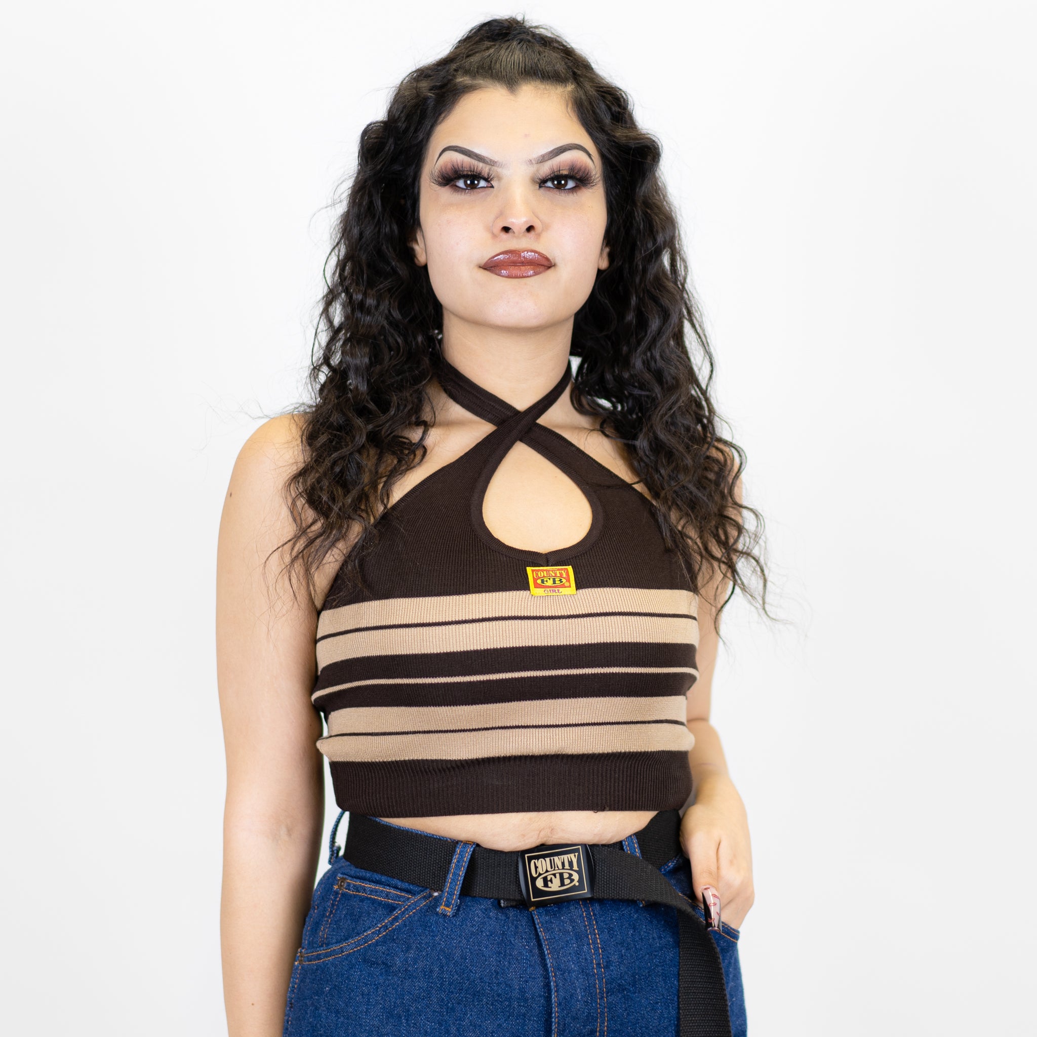 FB County Charlie Brown Cross Halter Top