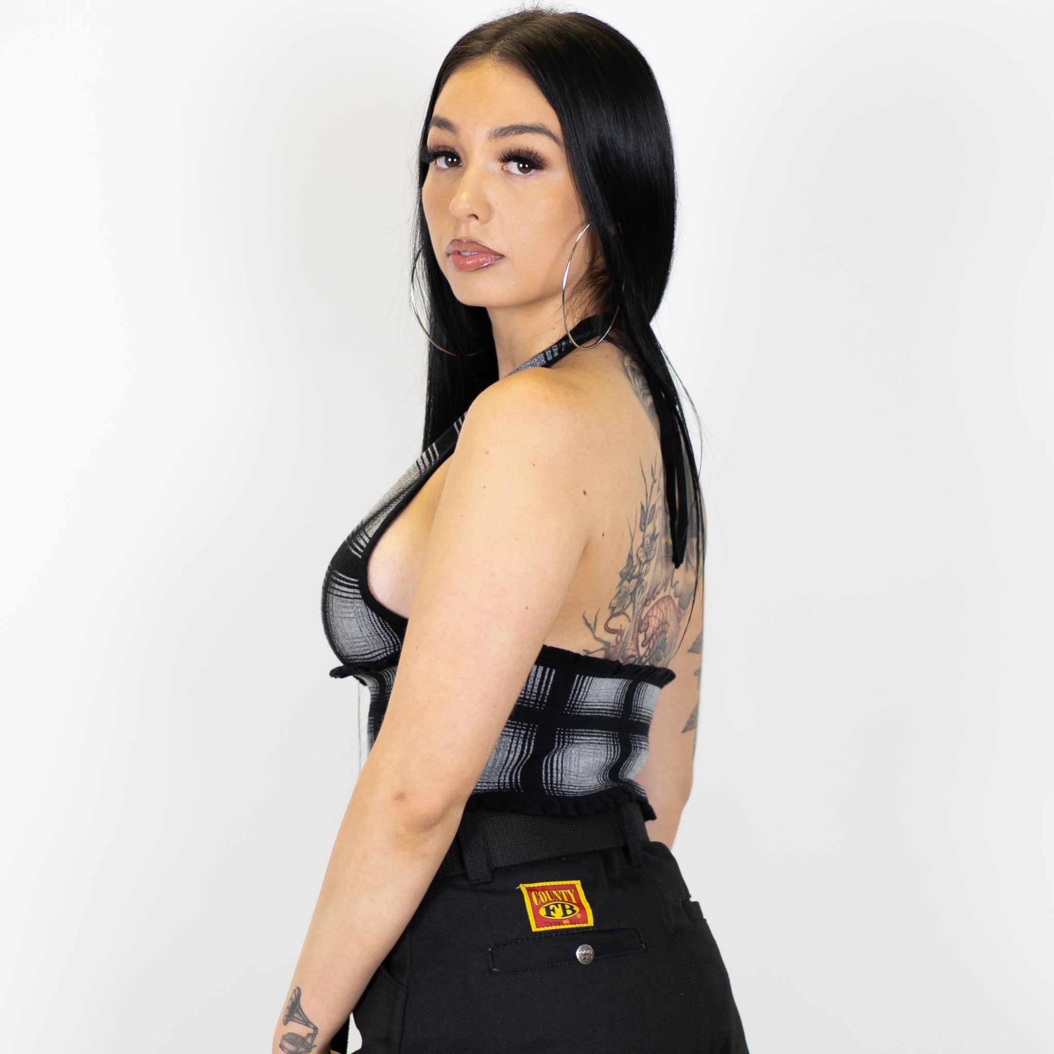 FB County Flannel Backless Halter Top