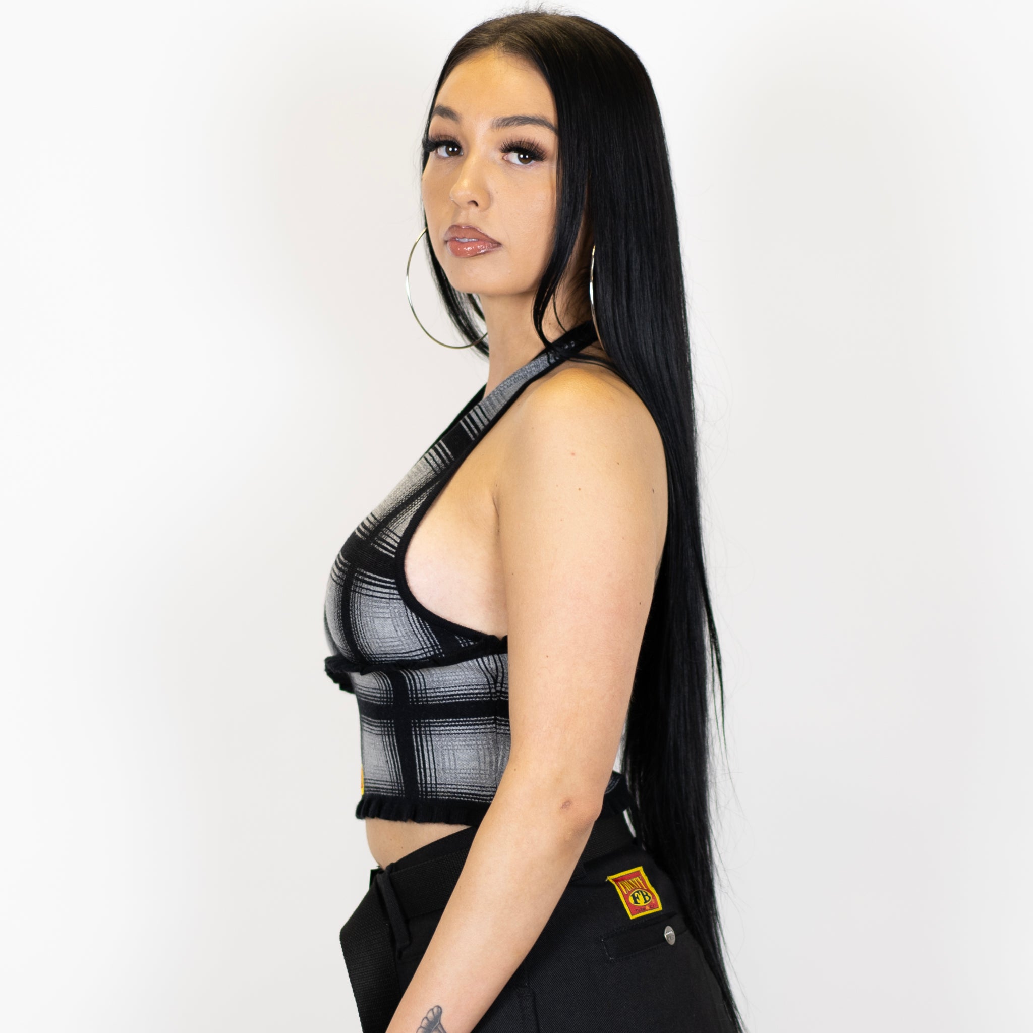 FB County Flannel Backless Halter Top