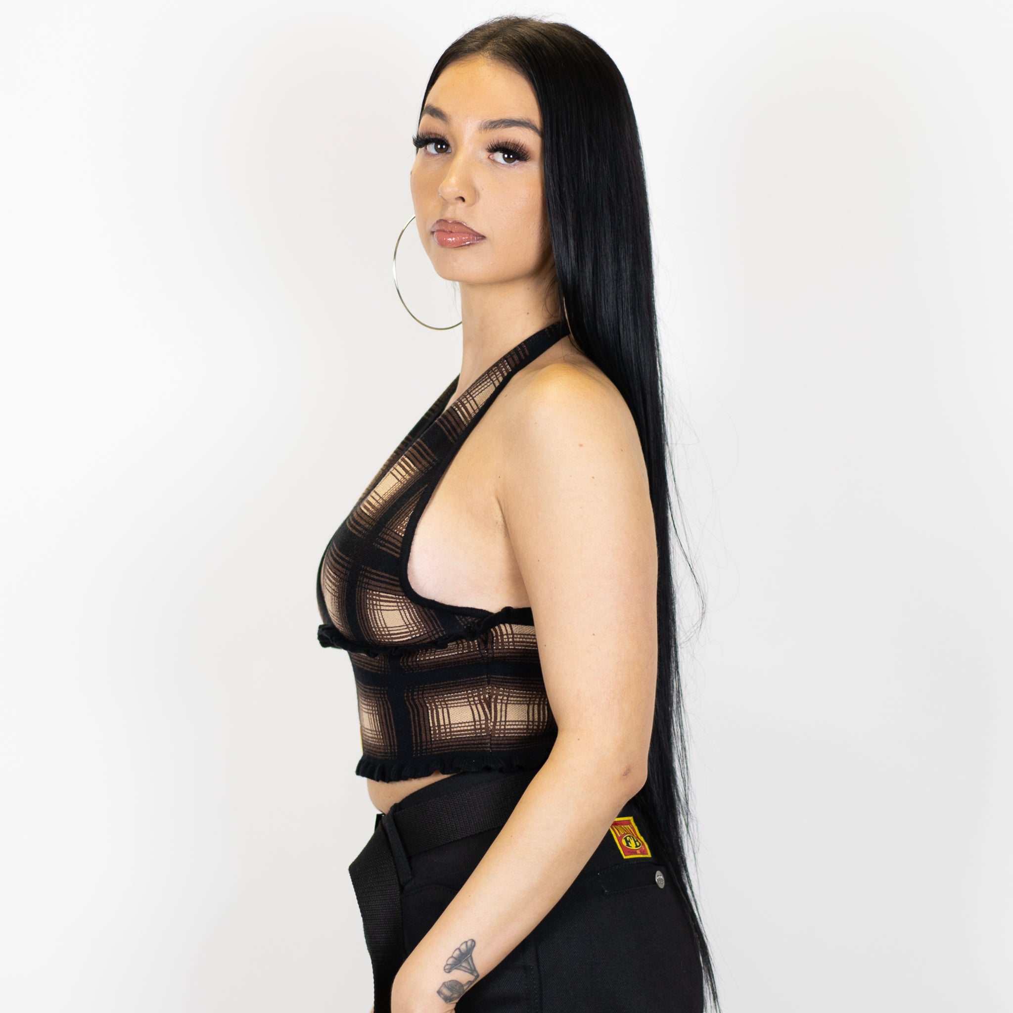 FB County Flannel Backless Halter Top