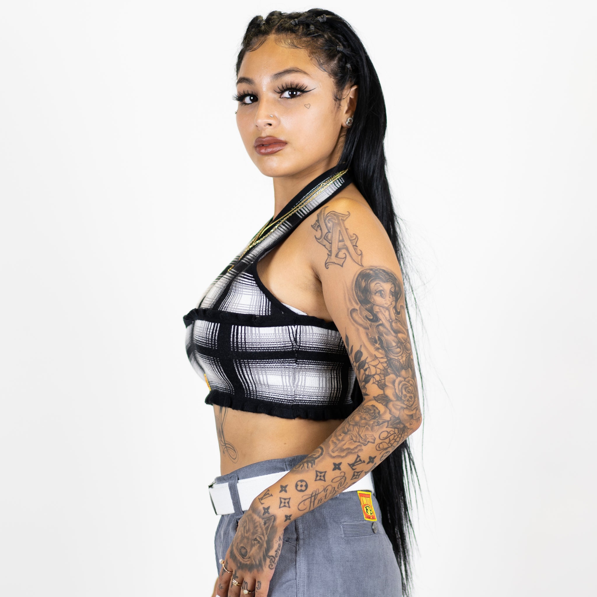 FB County Flannel Backless Halter Top