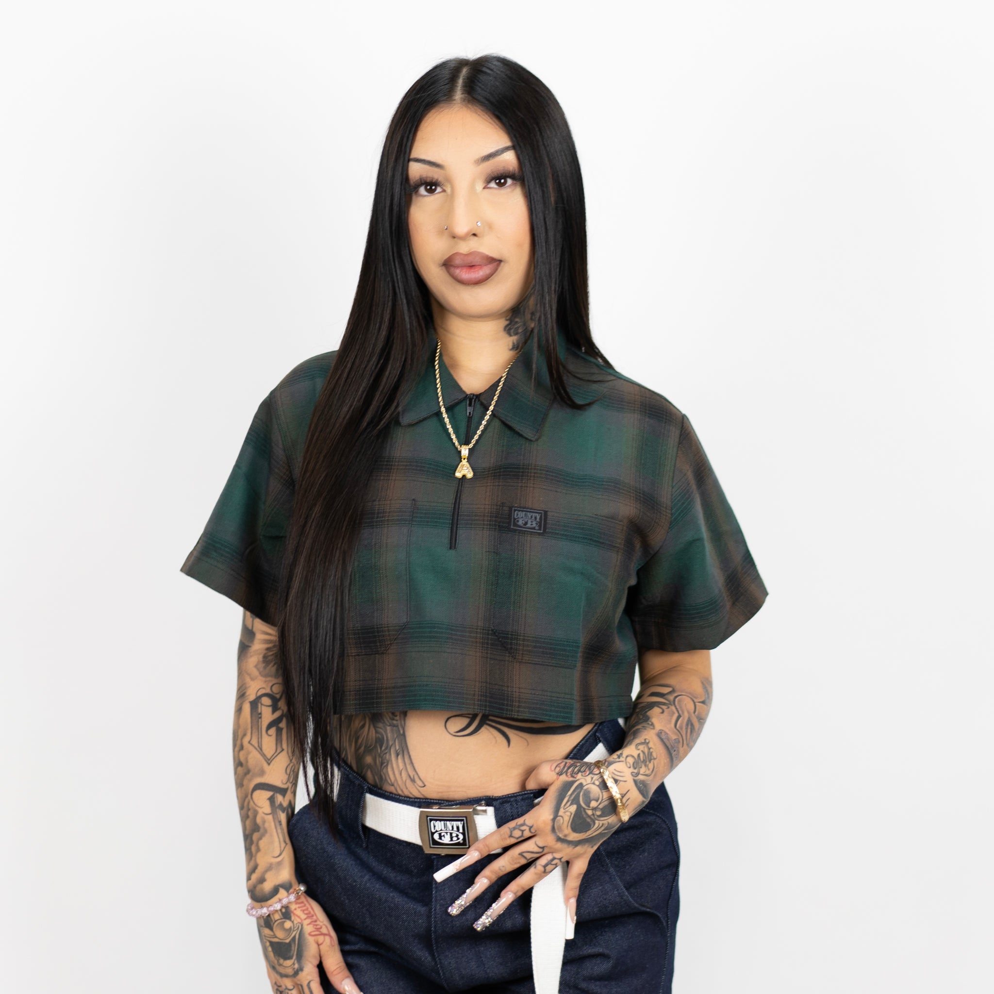 FB County Checker Zip Crop Top