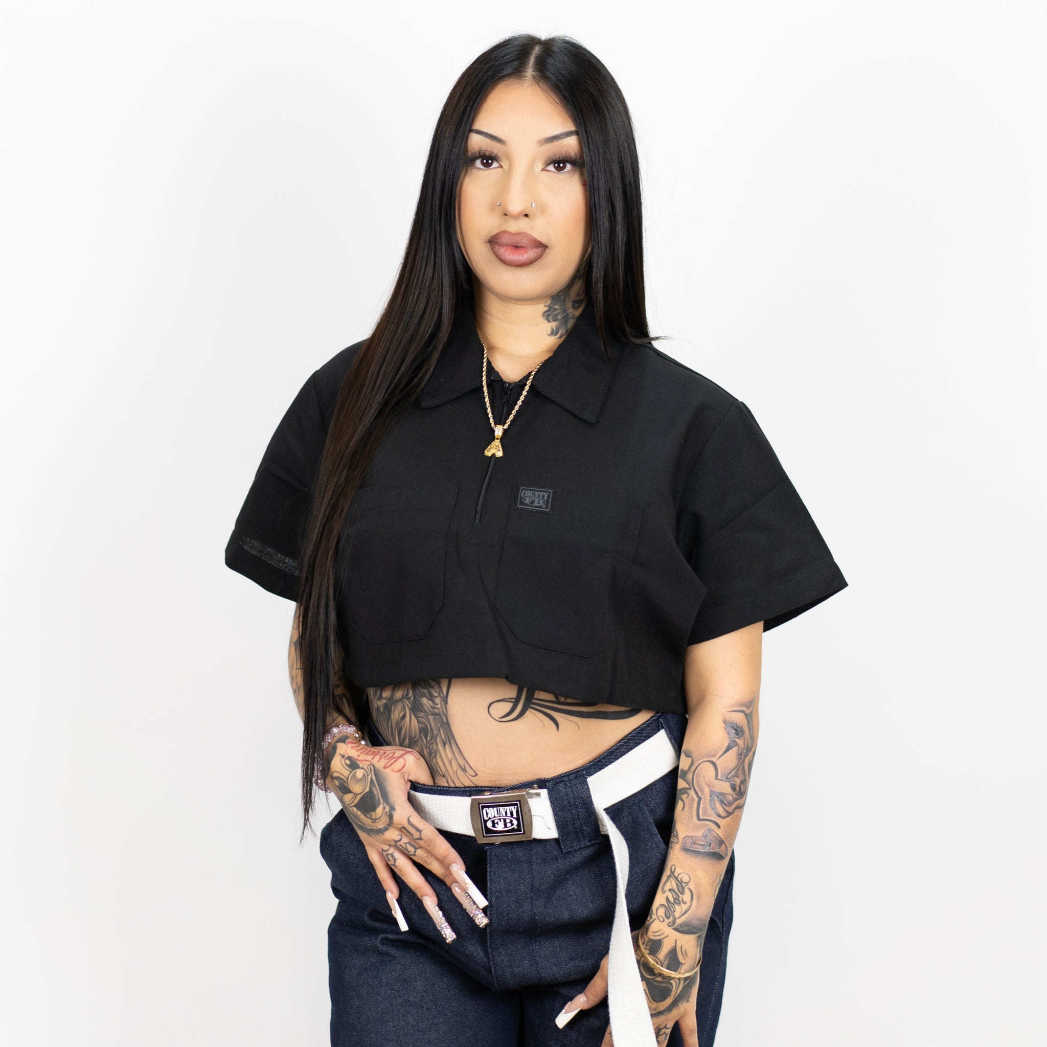 FB County Checker Zip Crop Top