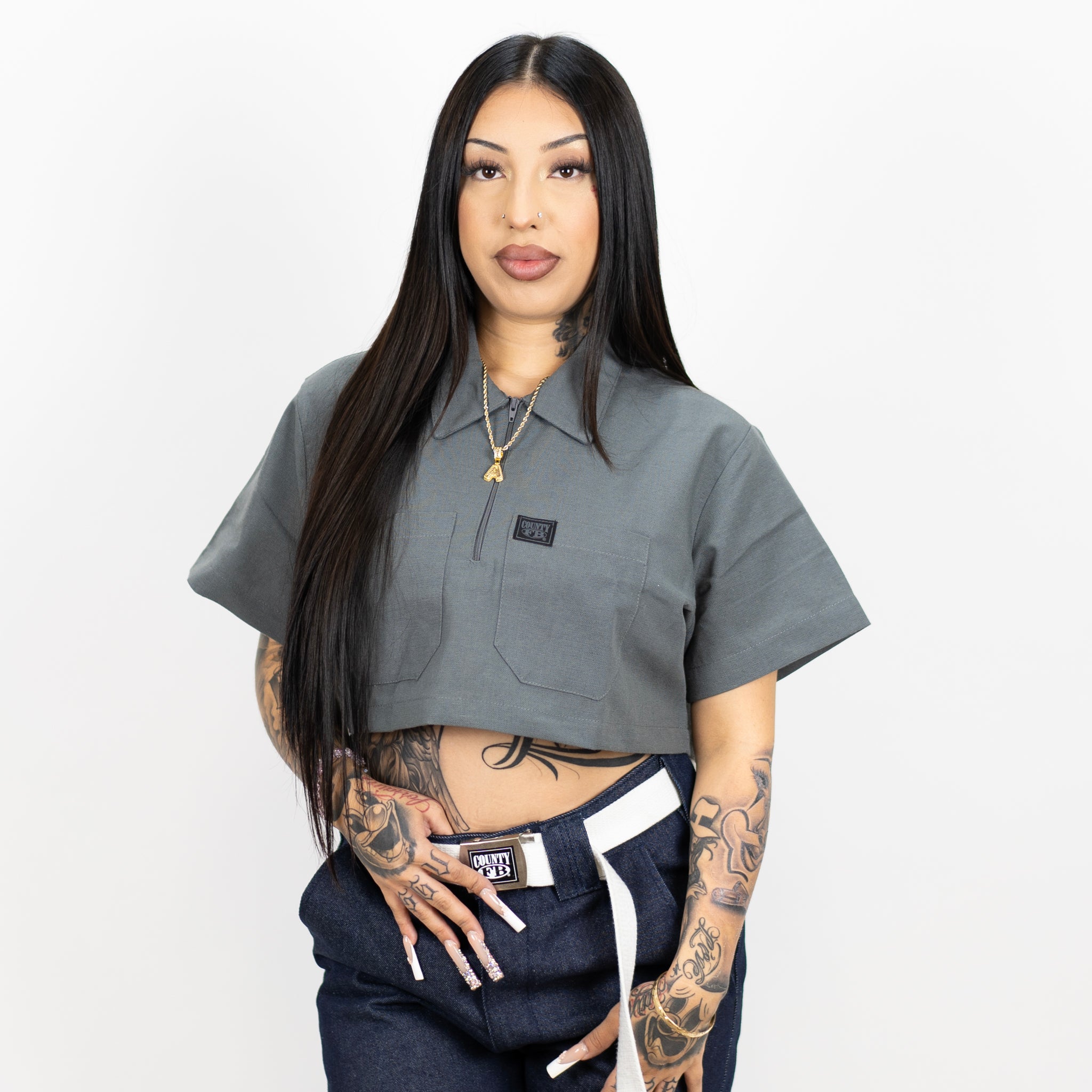 FB County Checker Zip Crop Top