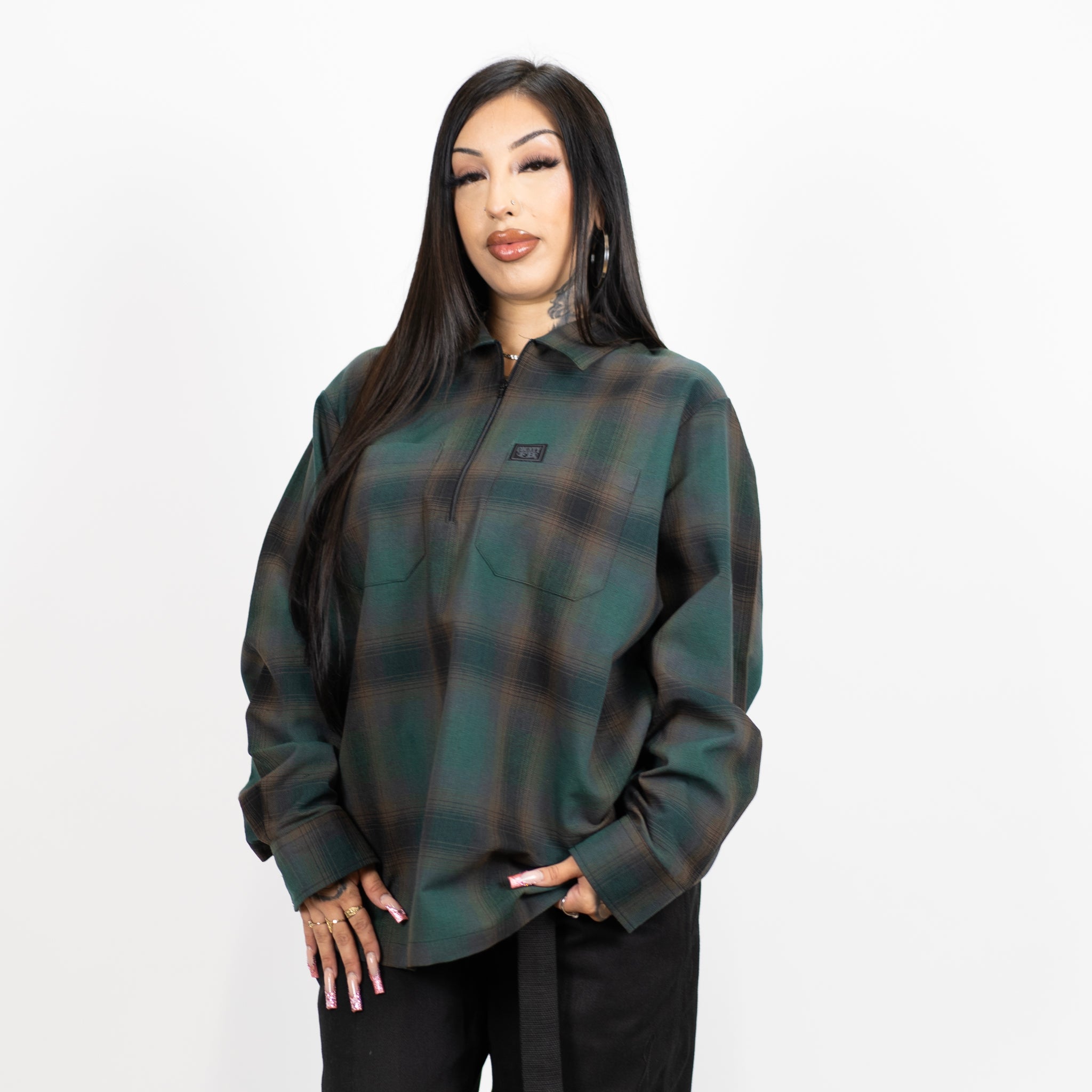 FB County Long Sleeve Checker Zip Shirt - Big & Tall Sizes