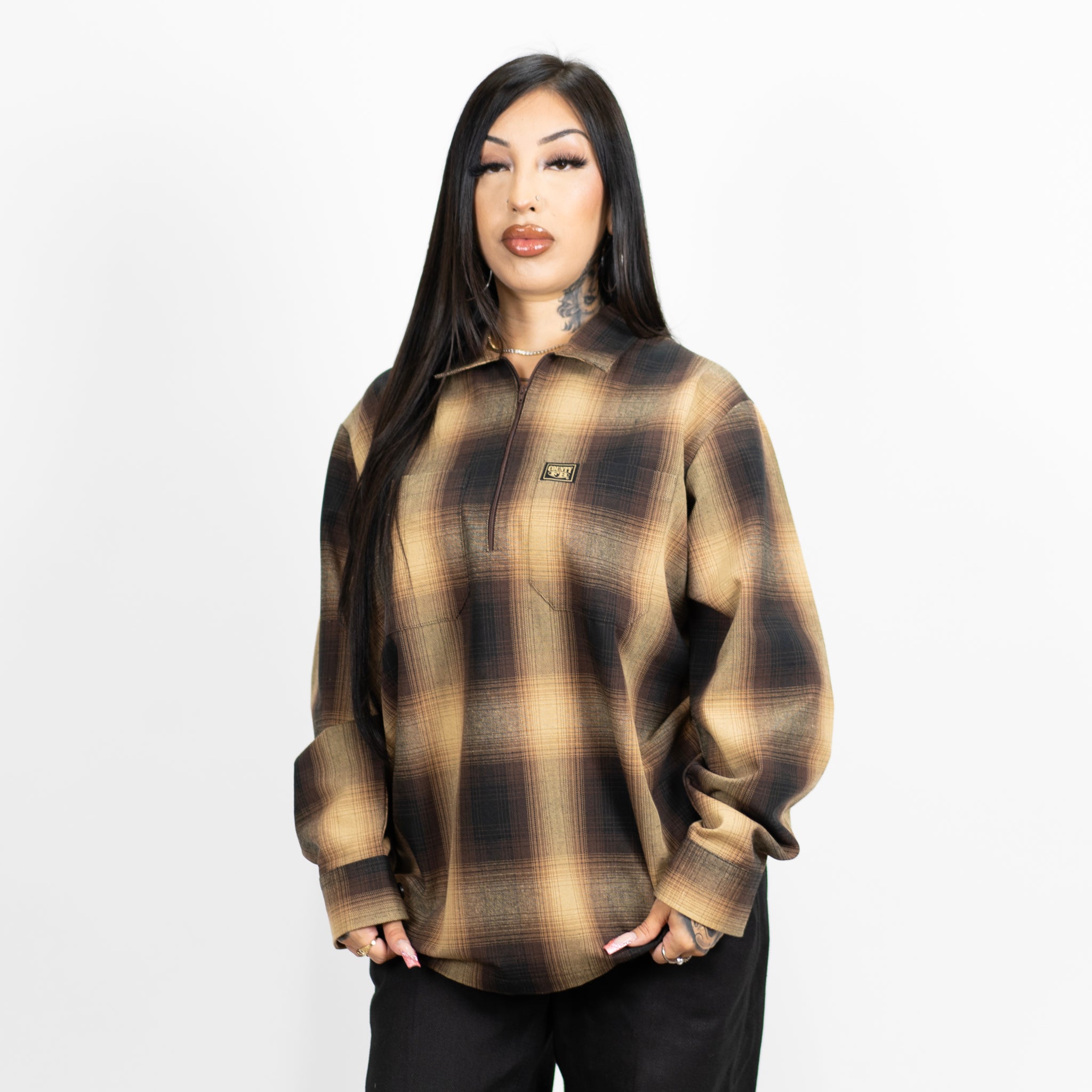 FB County Long Sleeve Checker Zip Shirt - Big & Tall Sizes