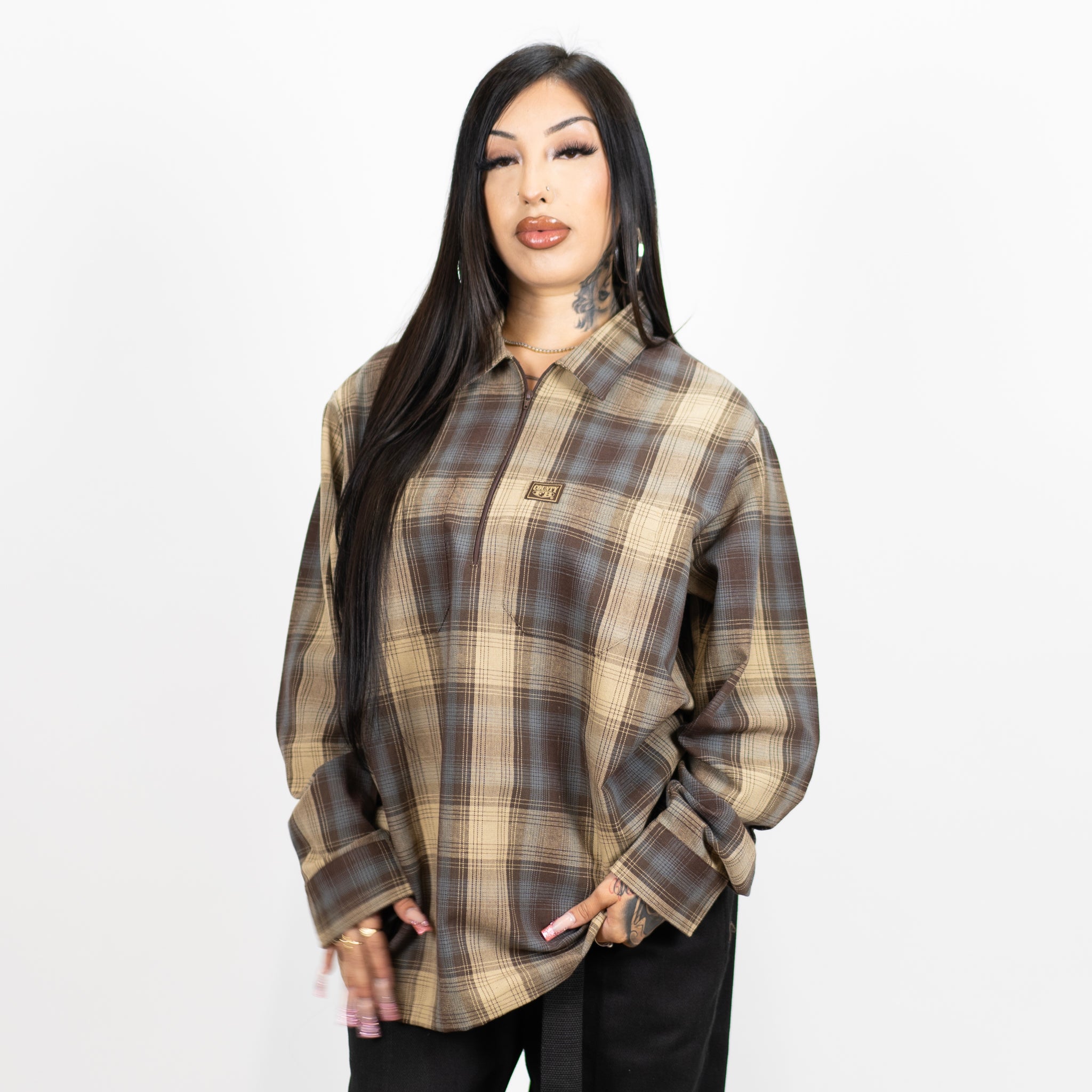 FB County Long Sleeve Checker Zip Shirt - Big & Tall Sizes