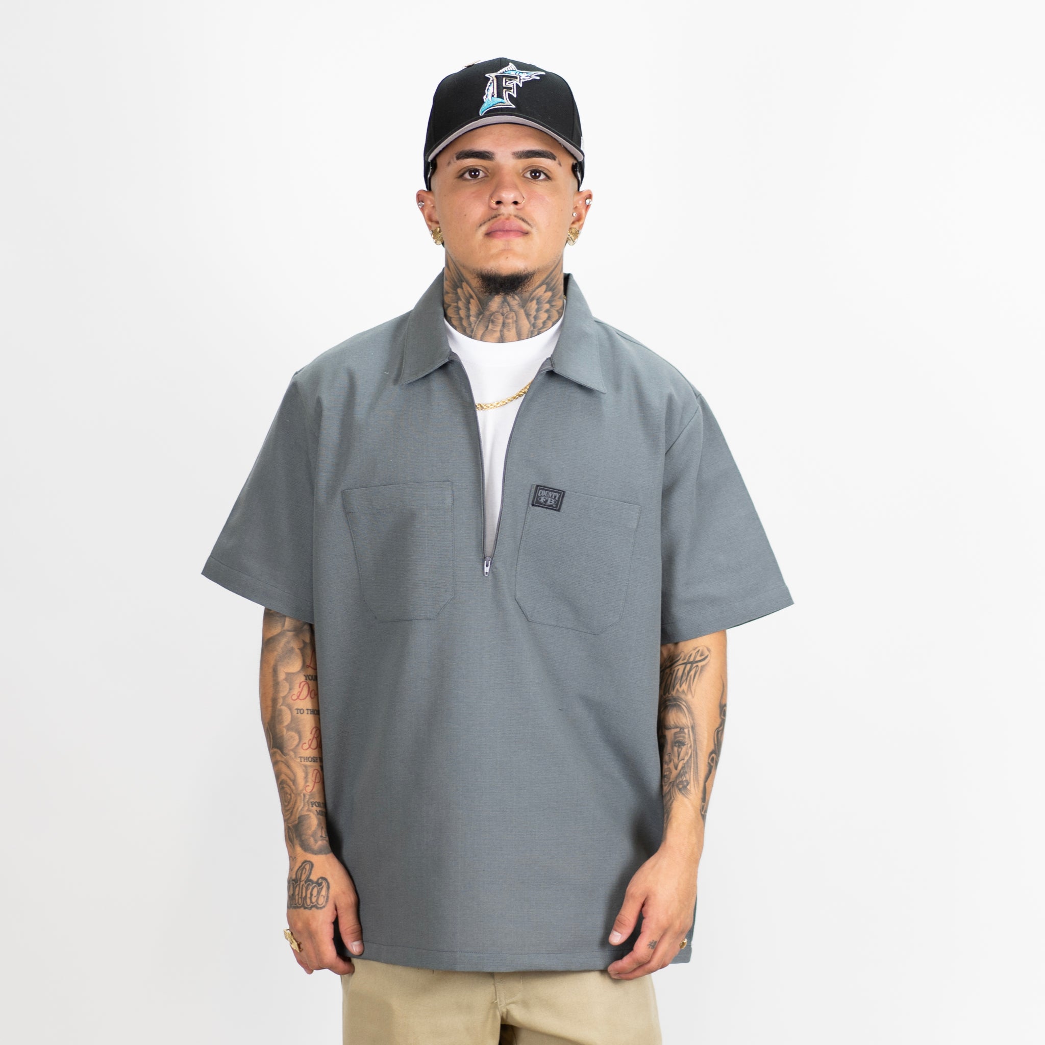 FB County Short Sleeve Checker Zip Shirt - Big & Tall Sizes