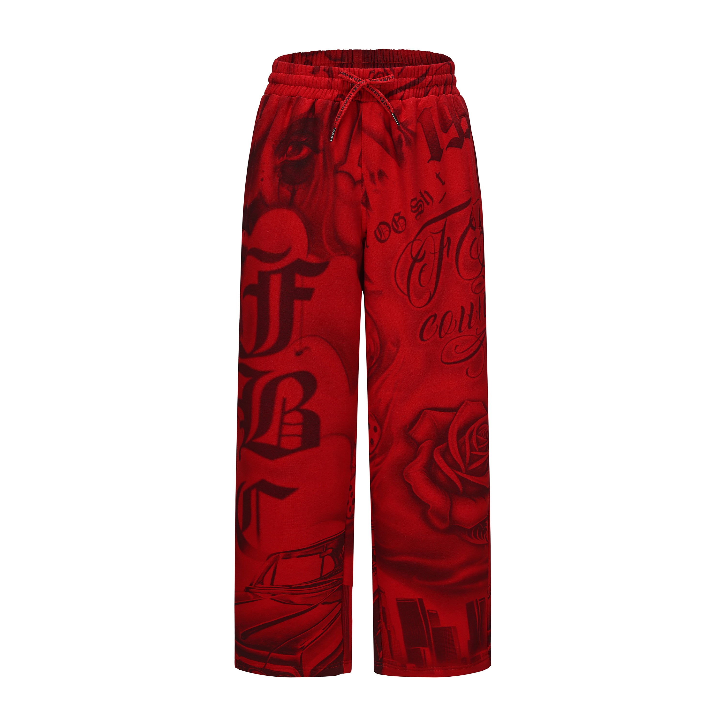 FB County Red Tatted Up Sweatpants