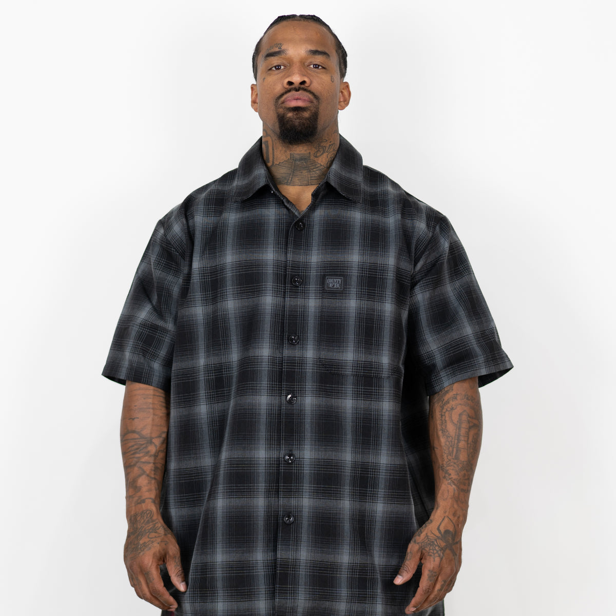 FB County Short Sleeve Checker Flannel Shirt Black-Black / XL