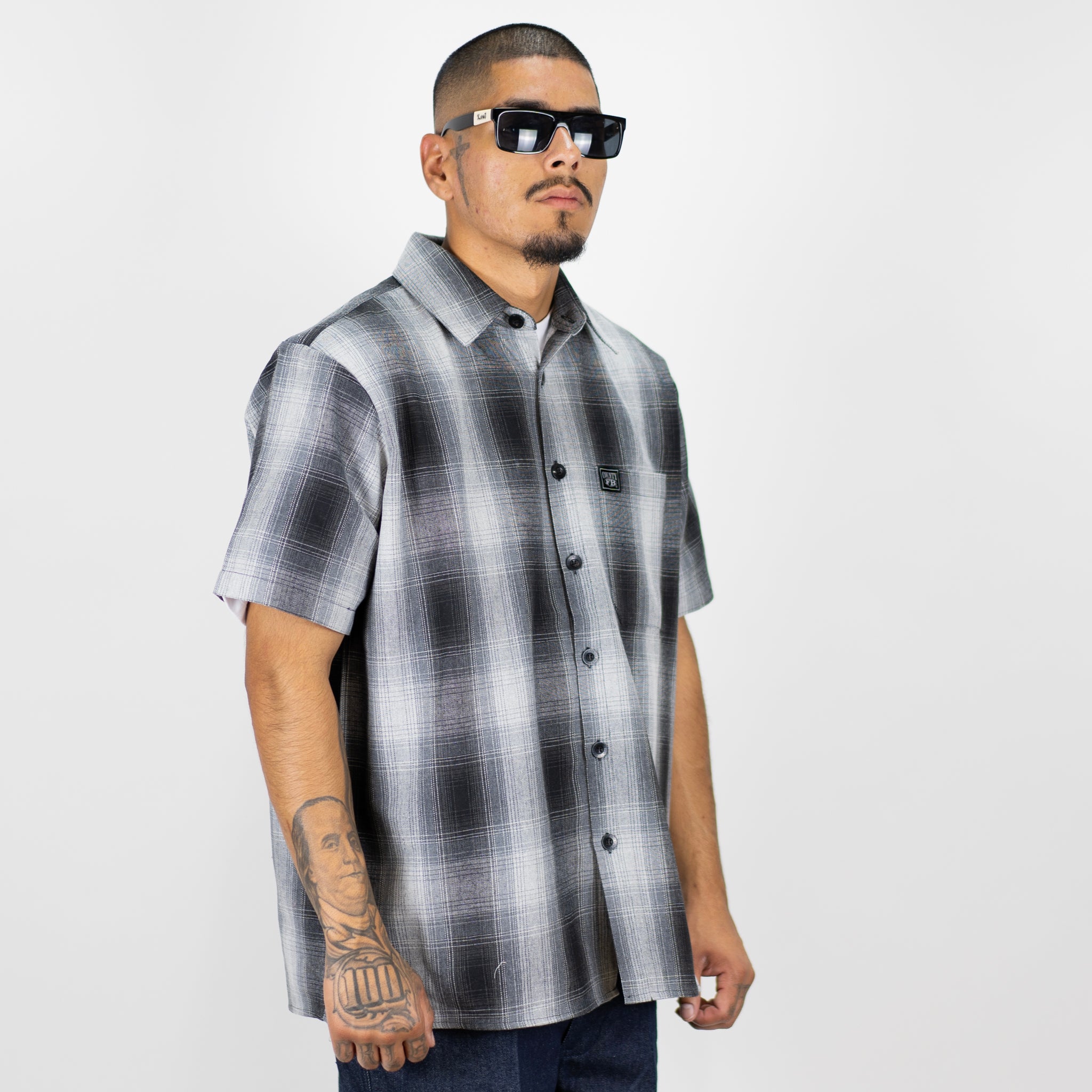 Fb County Short Sleeve Checker Flannel Shirt Black-Grey / XL
