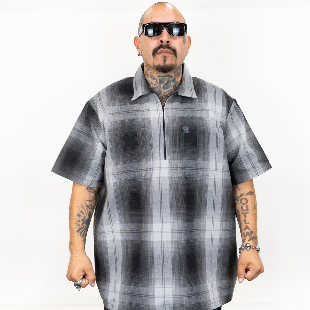 FB County NEW Short Sleeve Checker Zip Shirt