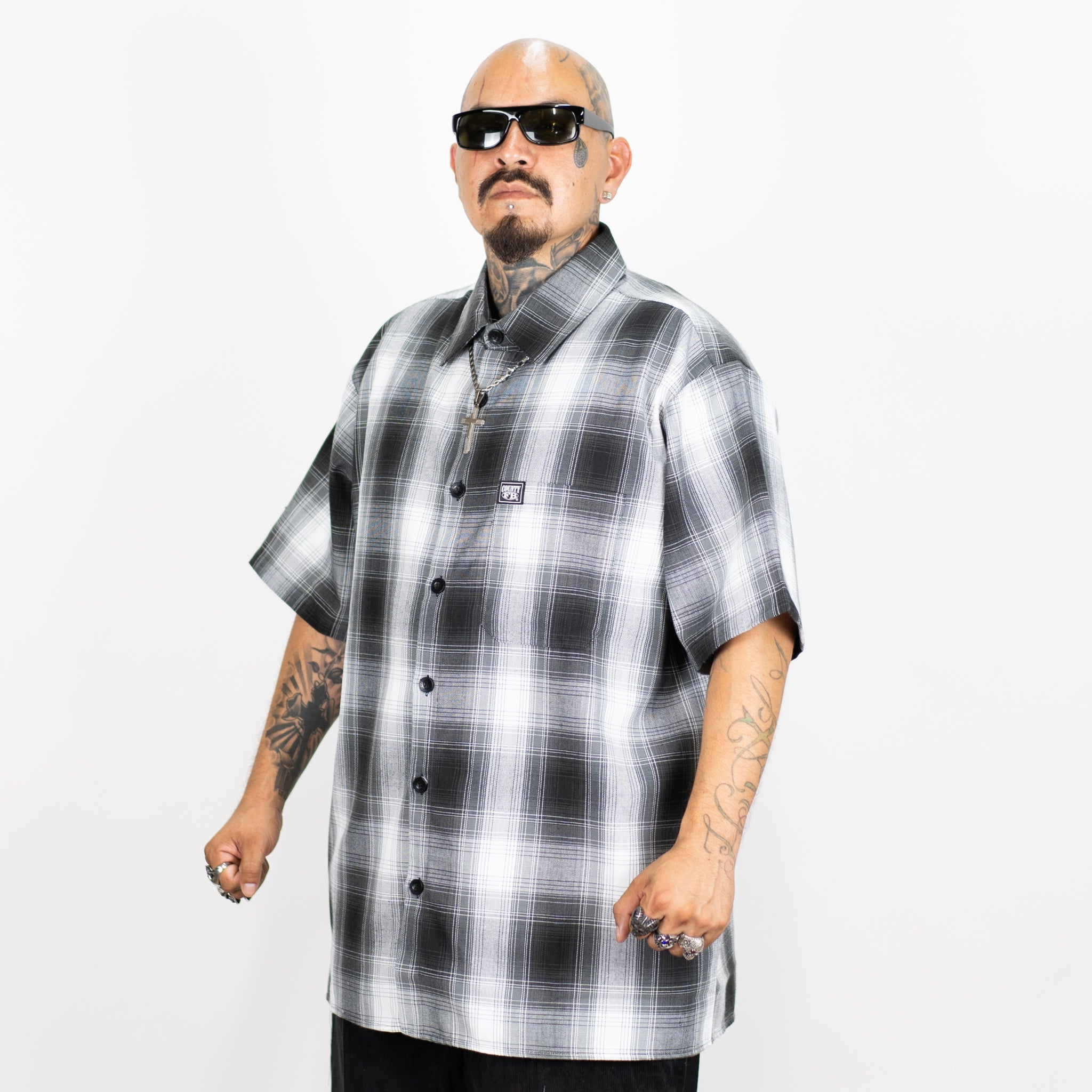 Fb County Short Sleeve Checker Flannel Shirt Black-Grey / XL