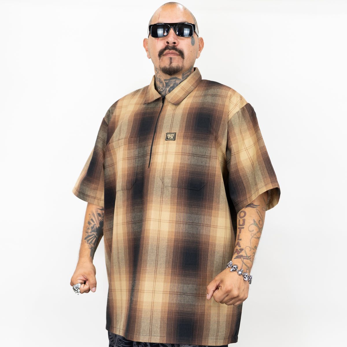 FB County NEW Short Sleeve Checker Zip Shirt