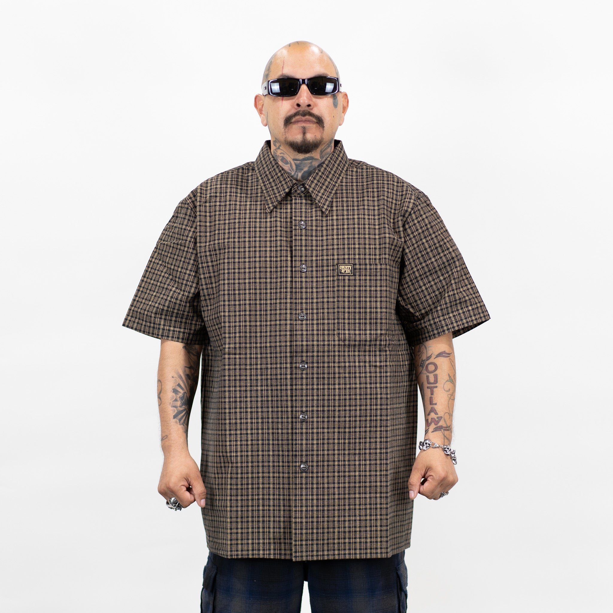 FB County Vintage Long Collar Short Sleeve Checker Shirt
