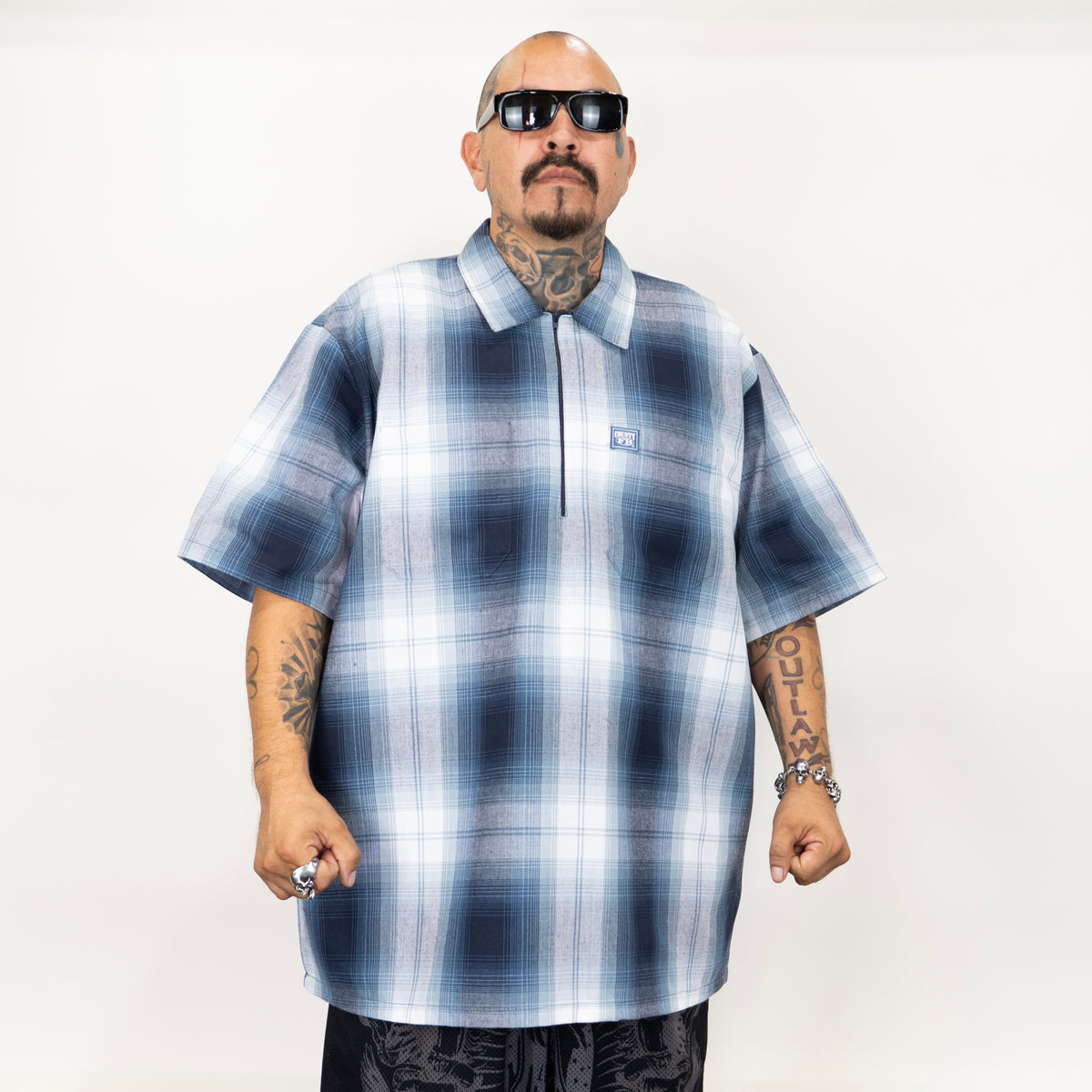 FB County NEW Short Sleeve Checker Zip Shirt
