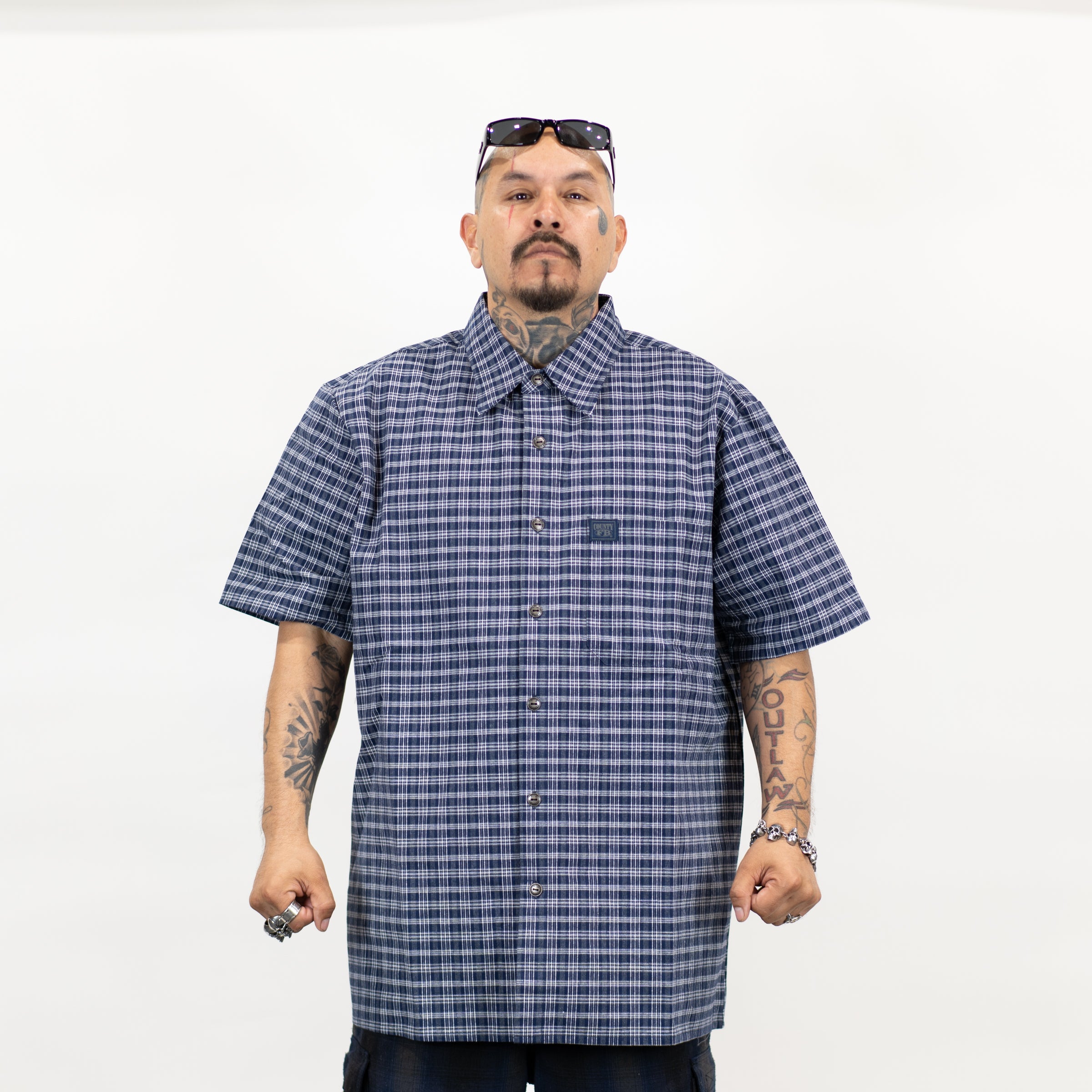 FB County Vintage Long Collar Short Sleeve Checker Shirt