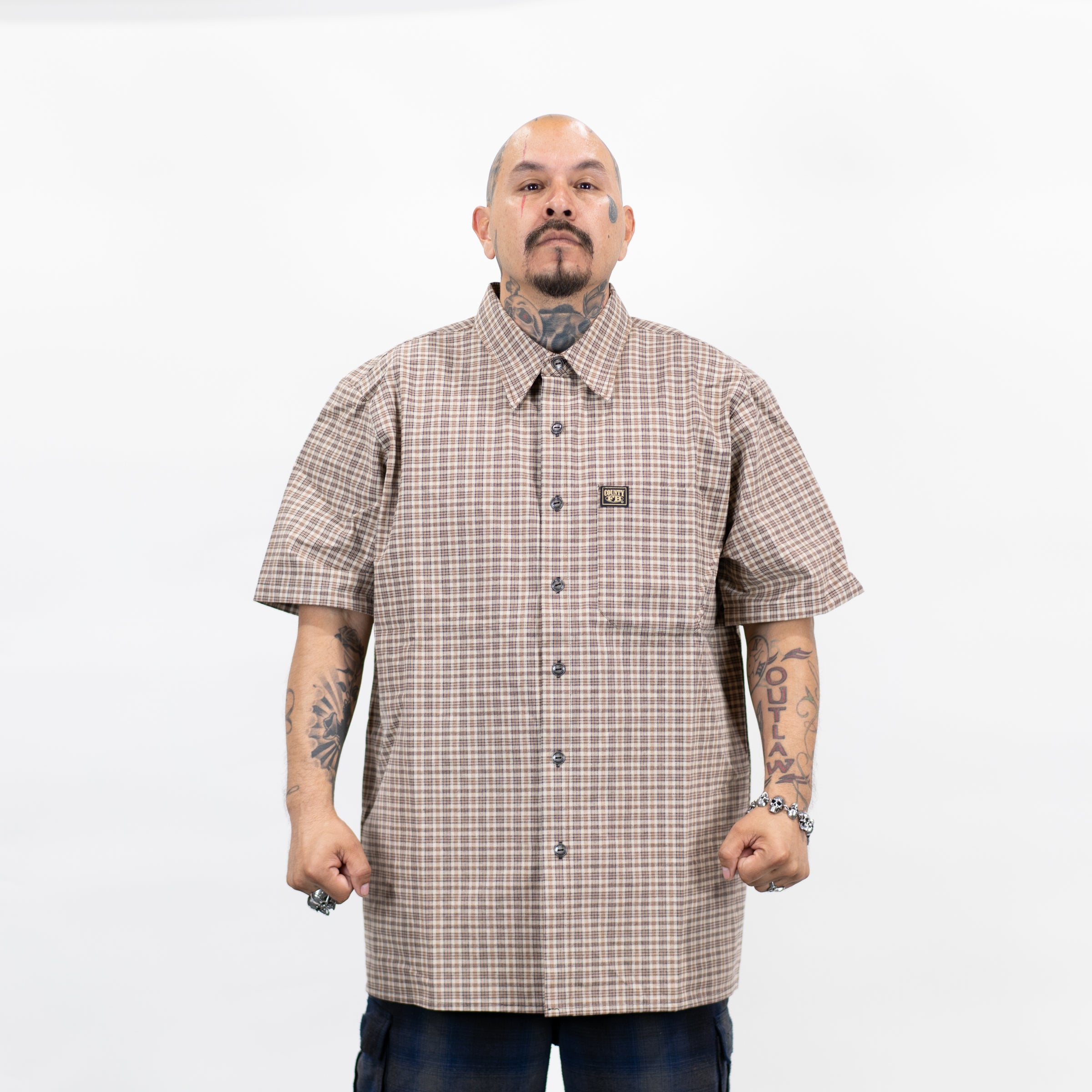 FB County Vintage Long Collar Short Sleeve Checker Shirt