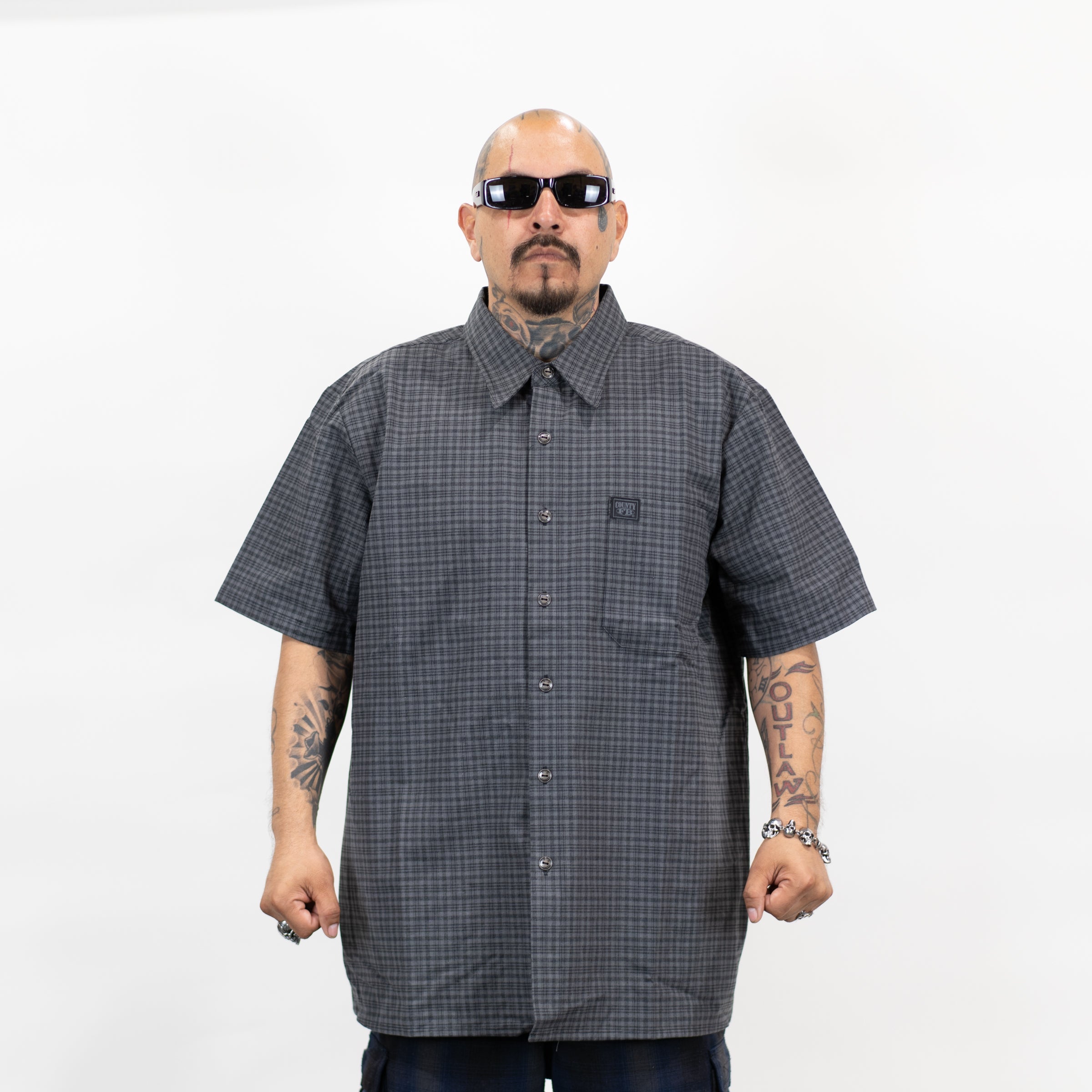 FB County Vintage Long Collar Short Sleeve Checker Shirt