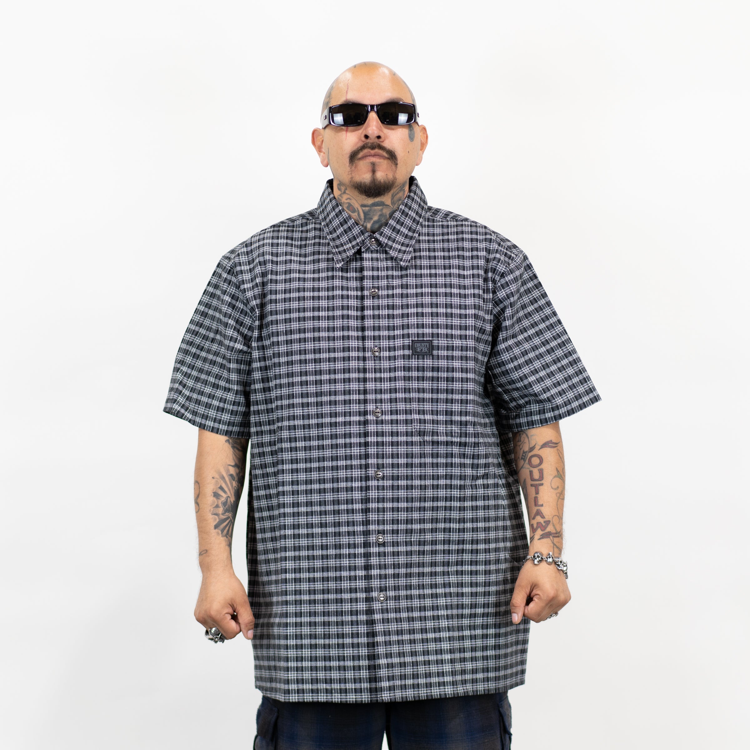 FB County Vintage Long Collar Short Sleeve Checker Shirt