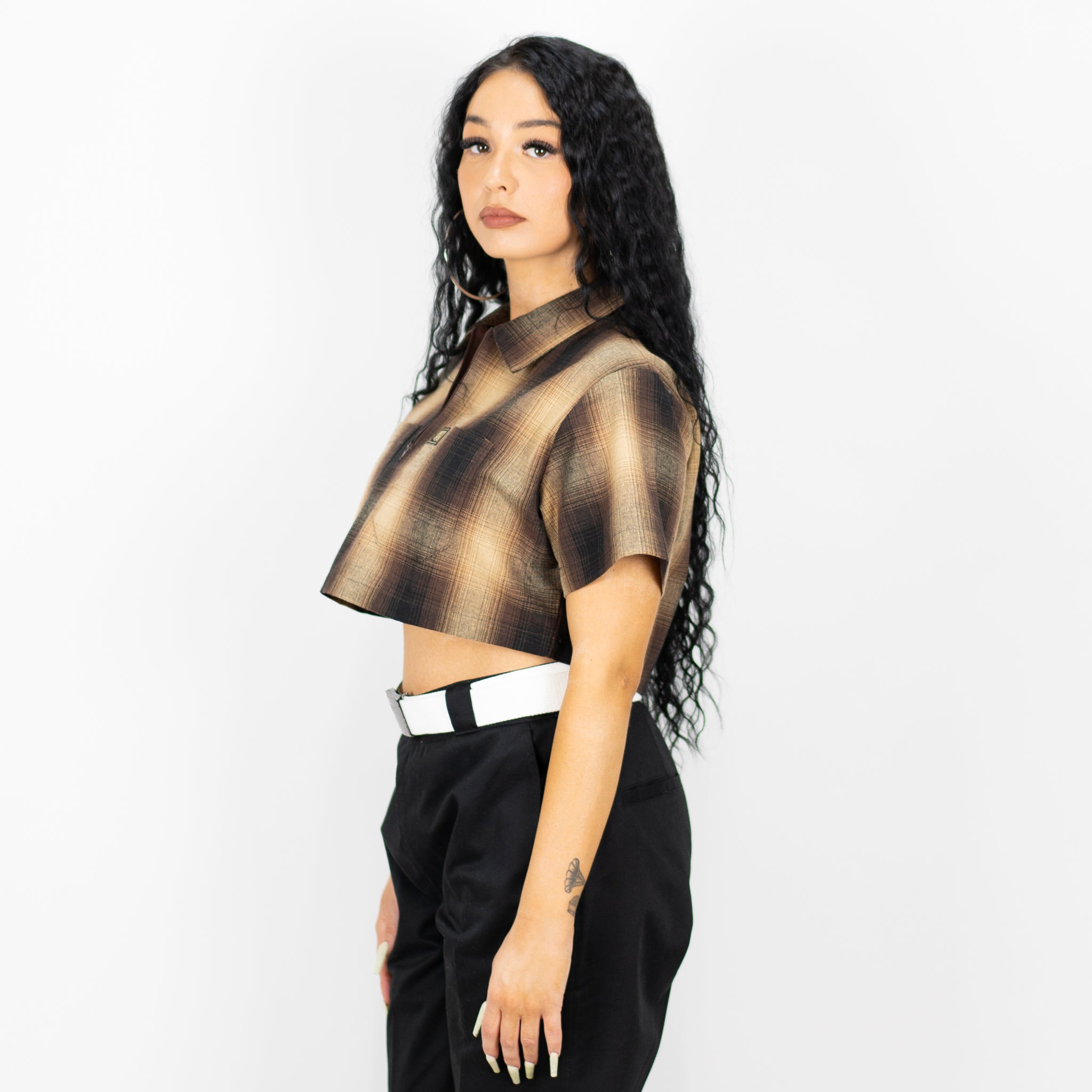 FB County Checker Zip Crop Top