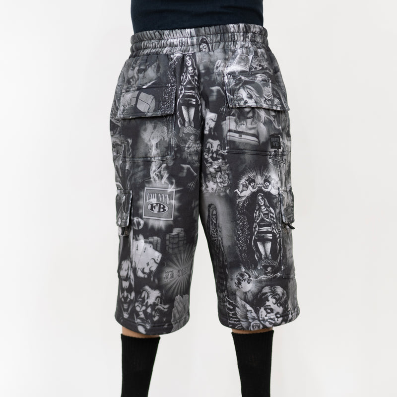FB County Laser Print Fleece Cargo Shorts