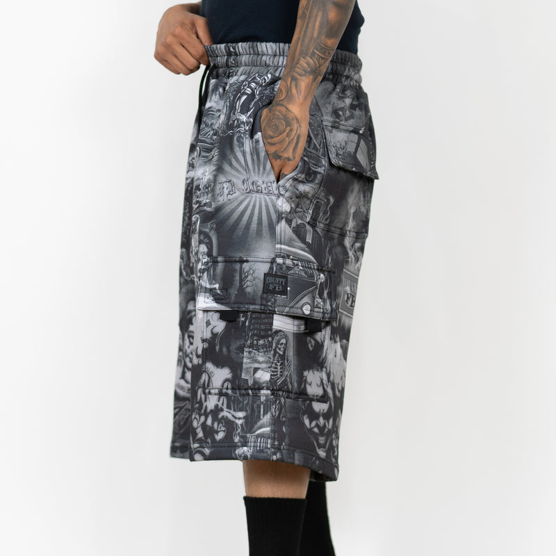 FB County Laser Print Fleece Cargo Shorts