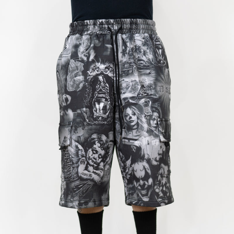 FB County Laser Print Fleece Cargo Shorts