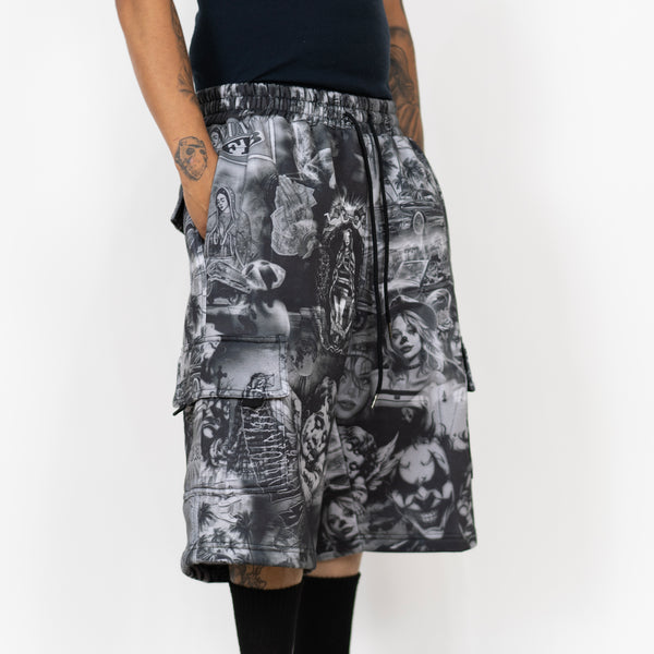 FB County Laser Print Fleece Cargo Shorts