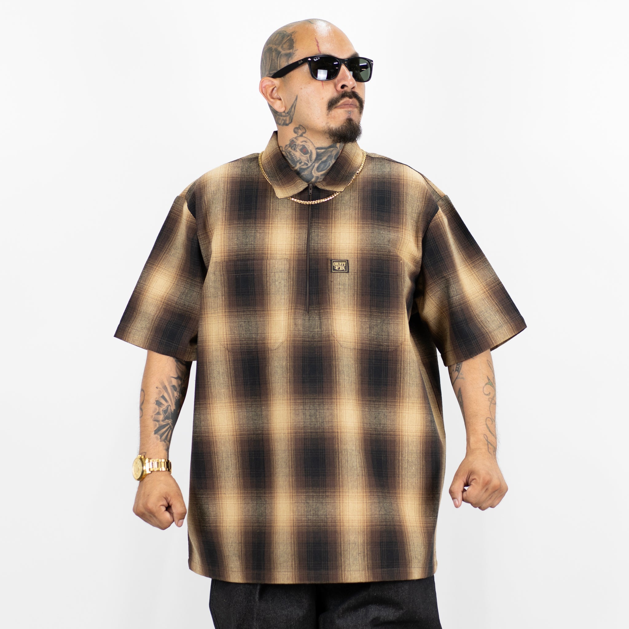 FB County Short Sleeve Checker Zip Shirt - Big & Tall Sizes