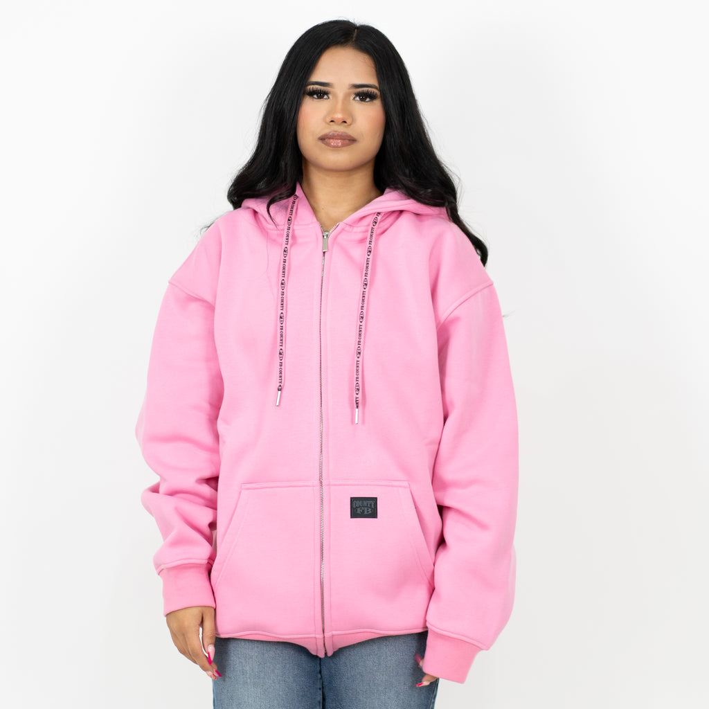 Ladies pink zip up hoodie best sale