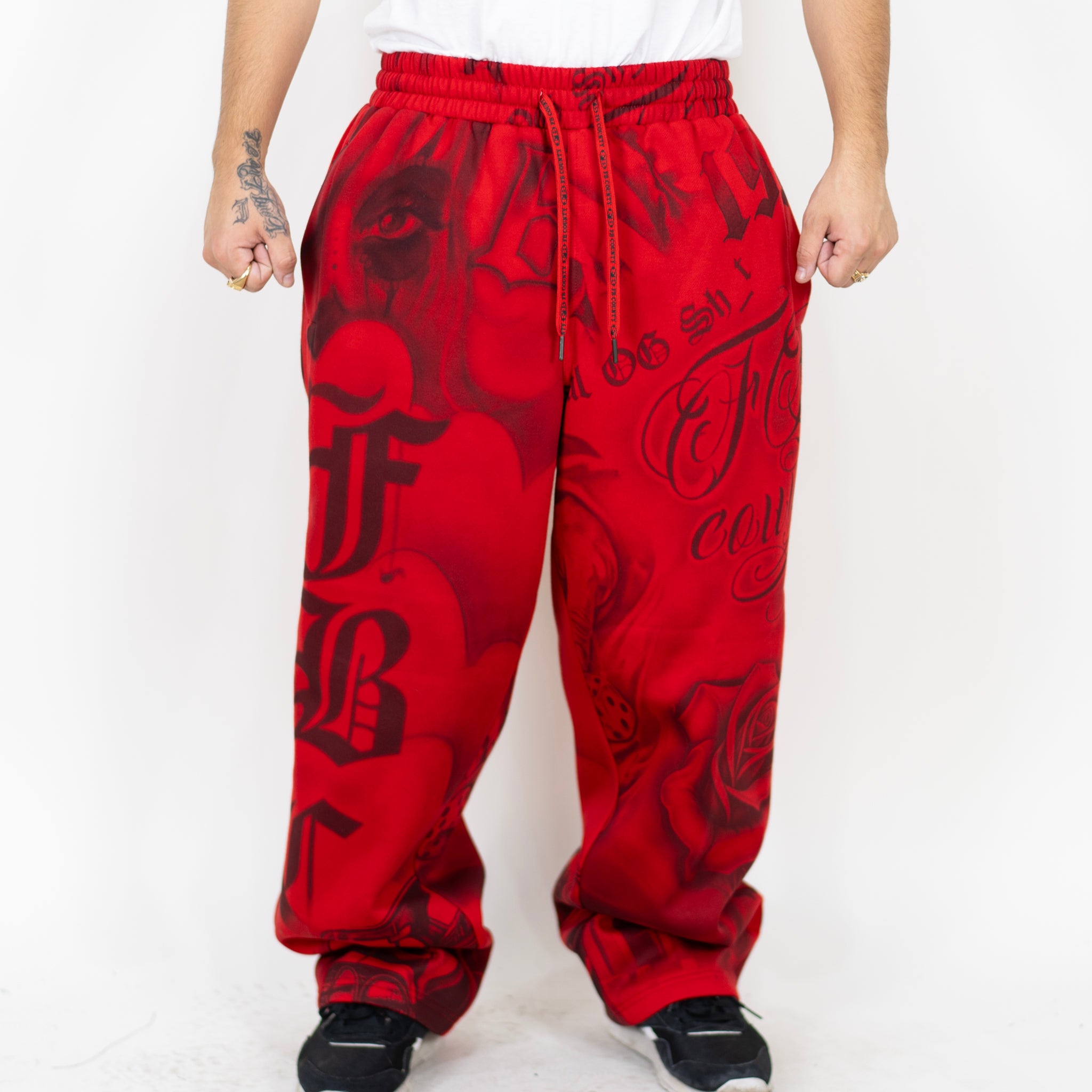 FB County Red Tatted Up Sweatpants