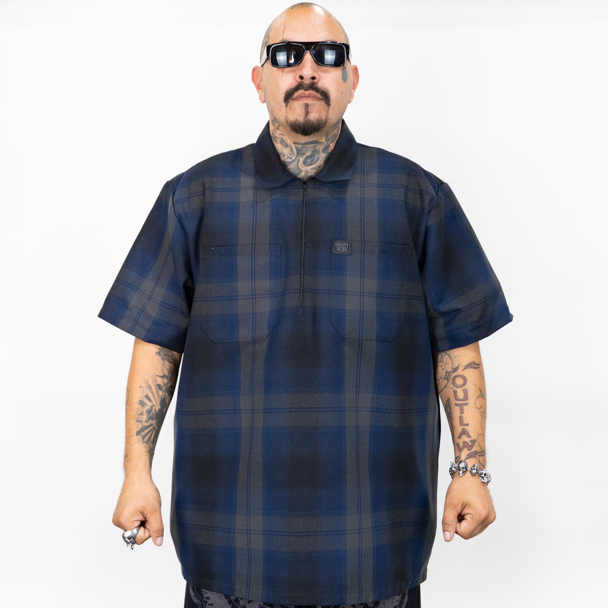 FB County NEW Short Sleeve Checker Zip Shirt