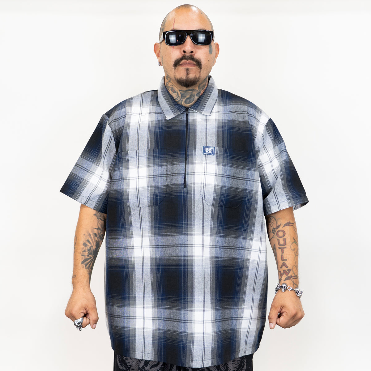 FB County NEW Short Sleeve Checker Zip Shirt