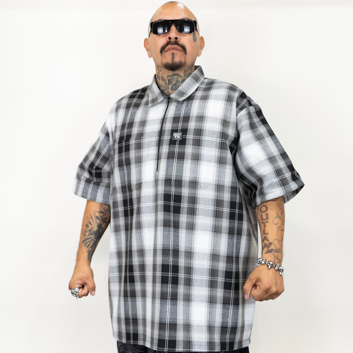 FB County NEW Short Sleeve Checker Zip Shirt
