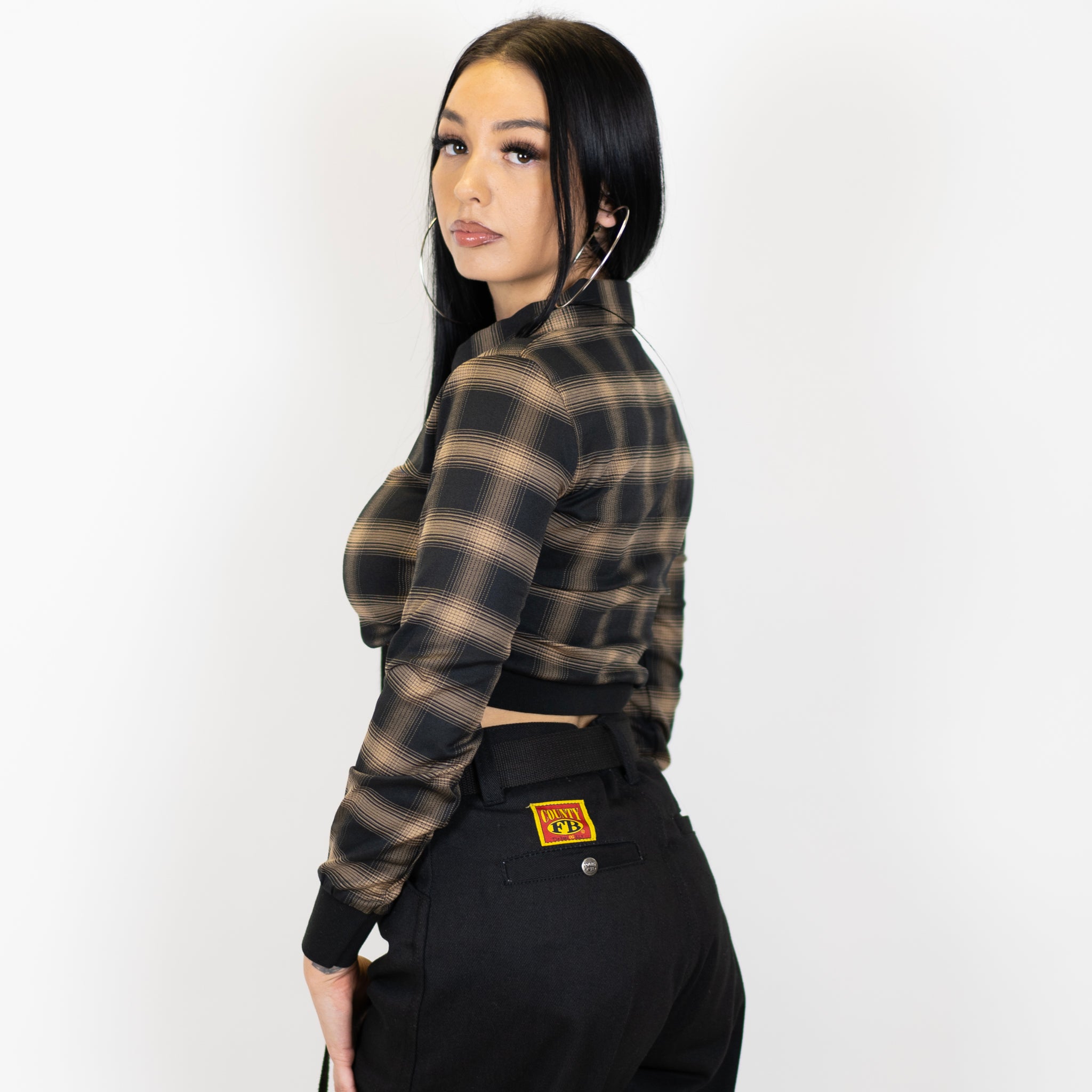 FB County Long Sleeve Flannel Crop Top