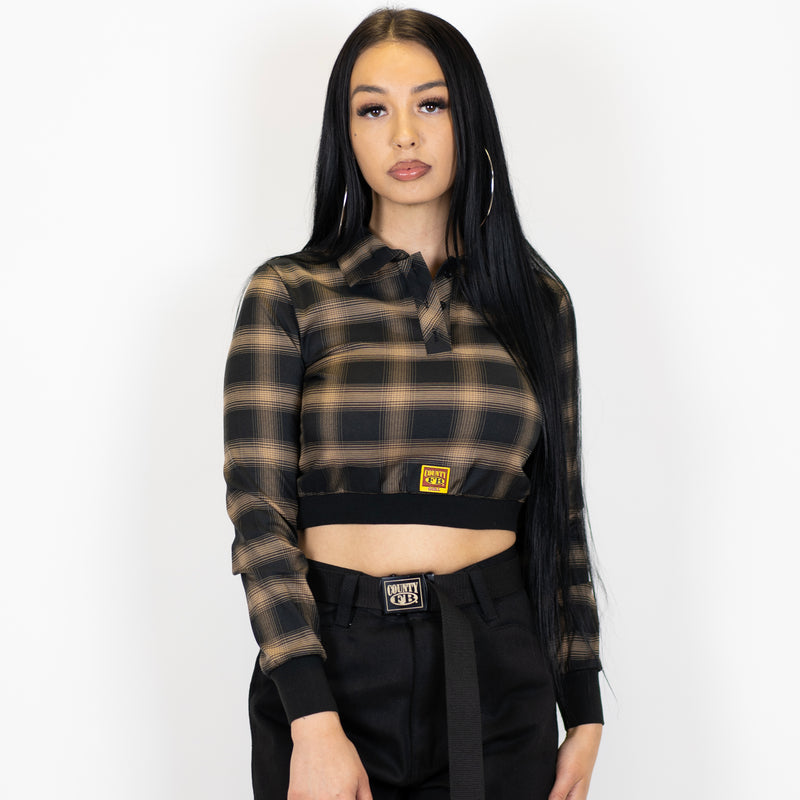 FB County Long Sleeve Flannel Crop Top