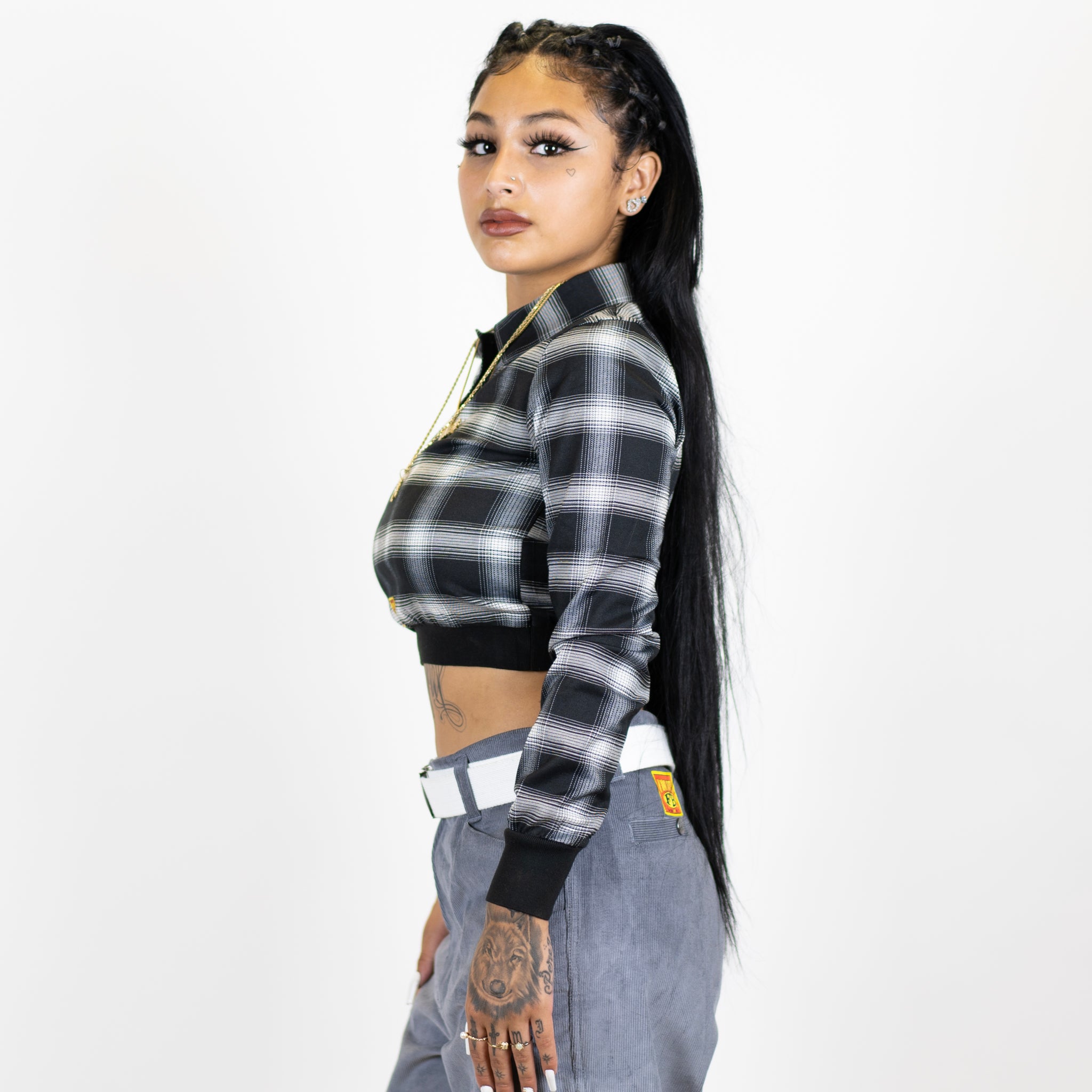 FB County Long Sleeve Flannel Crop Top