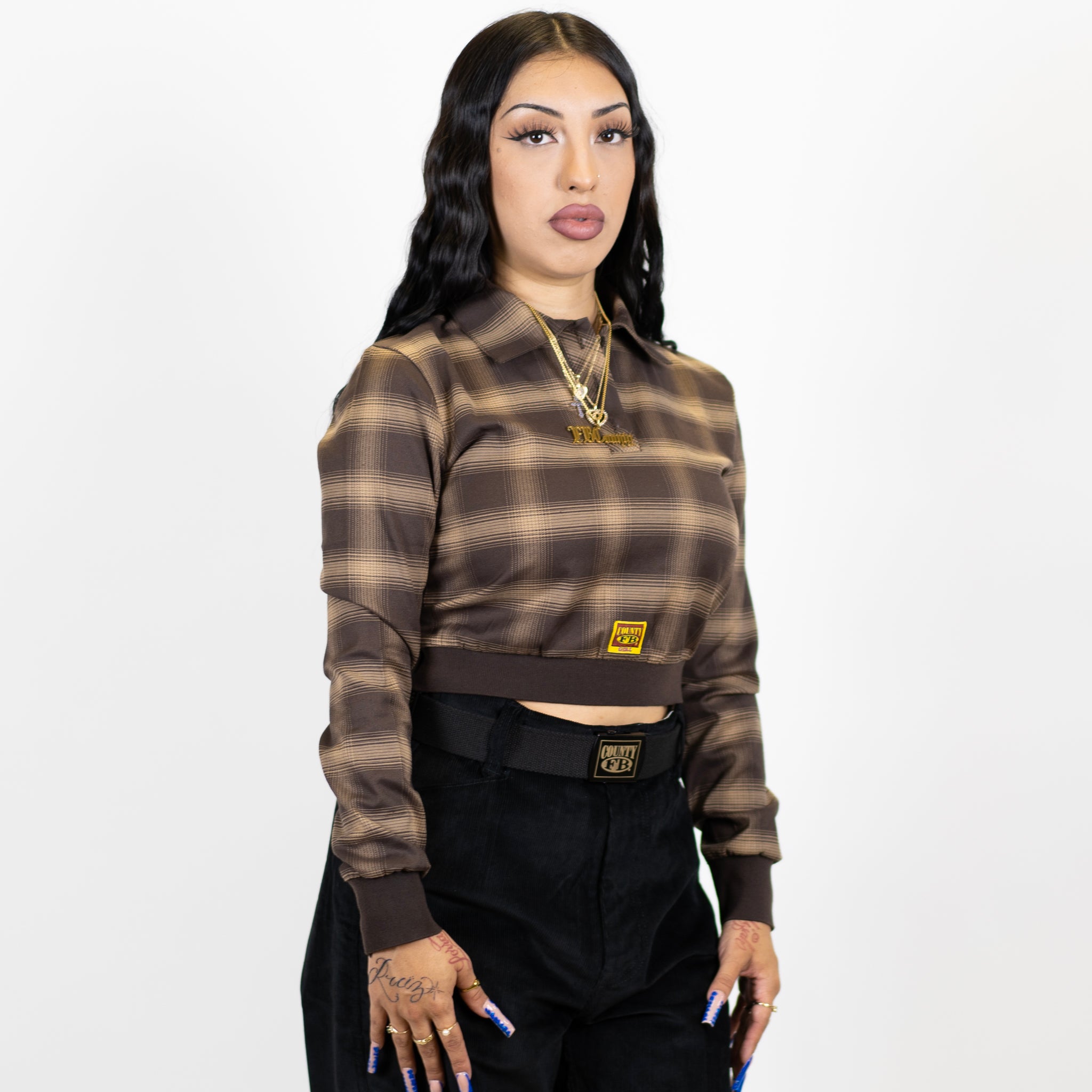 FB County Long Sleeve Flannel Crop Top