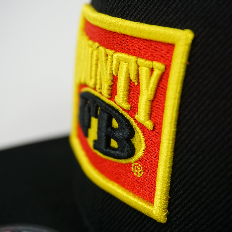 FB County 3D Cap/Hat with 3D Embroidered Logo Closeup on the Front Panel.